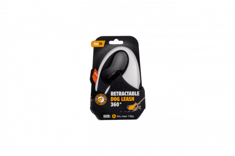 Samonavíjecí vodítko - XS - MAX 12kg, 3m - Černobíla + Oranžové detaily