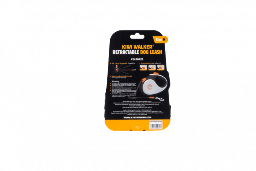 Samonavíjecí vodítko - M - MAX 25kg, 5m - Černobíla + Oranžové detaily