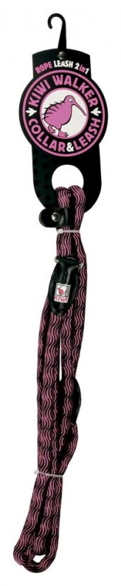 Provazové vodítko 2v1 - M - Růžová/Černá