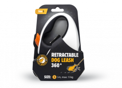 Samonavíjecí vodítko - S - MAX 15kg, 5m - Černobíla + Oranžové detaily