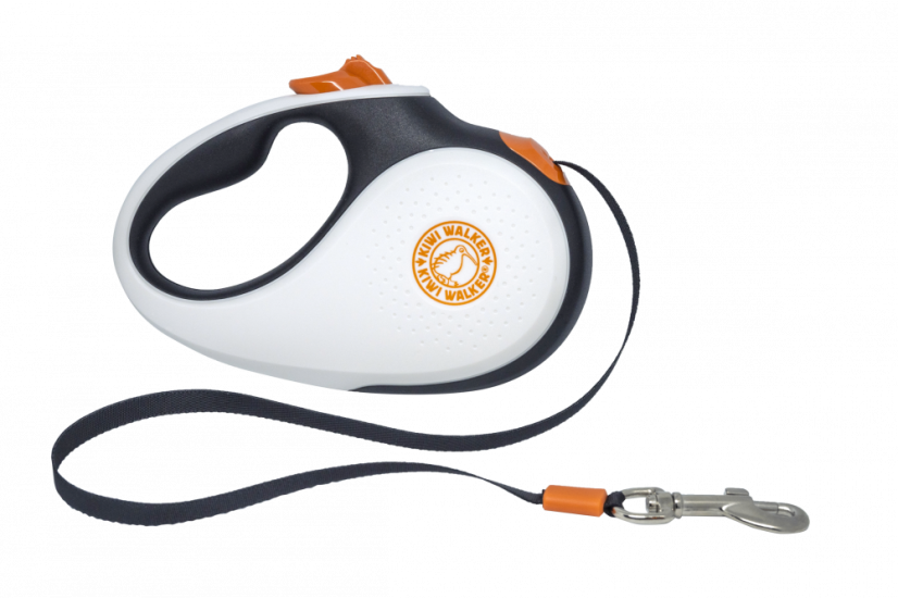 Samonavíjecí vodítko - L - MAX 50kg, 5m - Černobíla + Oranžové detaily