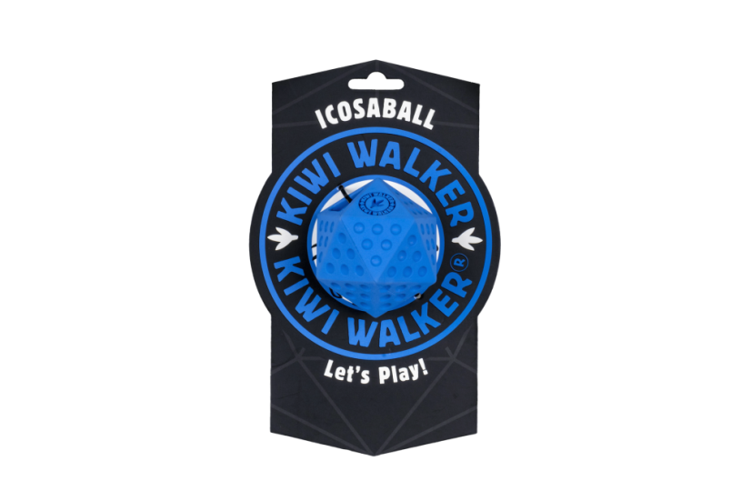 Gumová hračka ICOSABALL s dírou na pamlsky -MAXI- modrá